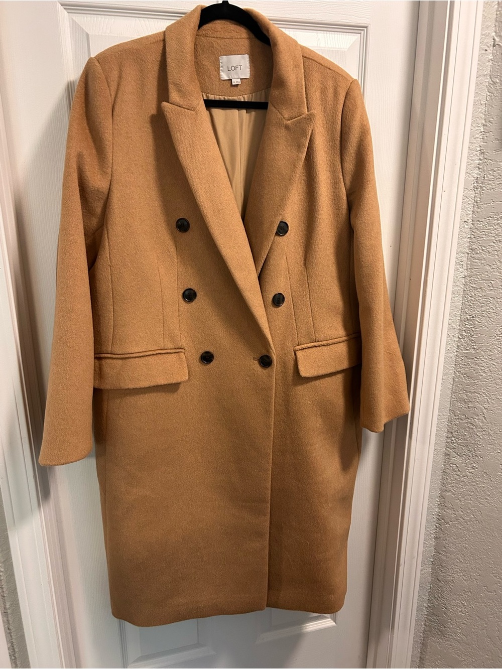 LOFT Camel Double-Breasted Wool-Blend Pea Coat